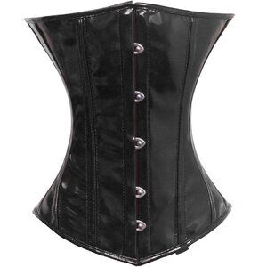 💖 Double Steel Boned Underbust Corset Black PVC Medium 💖
